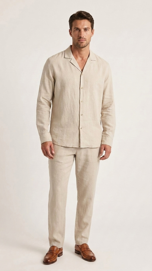 Casual Long-sleeved Suits Fashion Lapel Single-breasted Shirt Top And Slim-fit Trousers Men Clothing