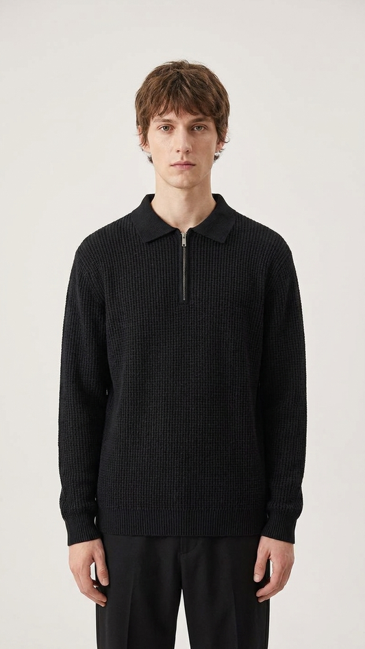 Mens Zip-up Polo Knit Sweater